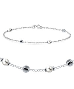 Silver Balls and White Pearls Silver Bracelet BRS-453